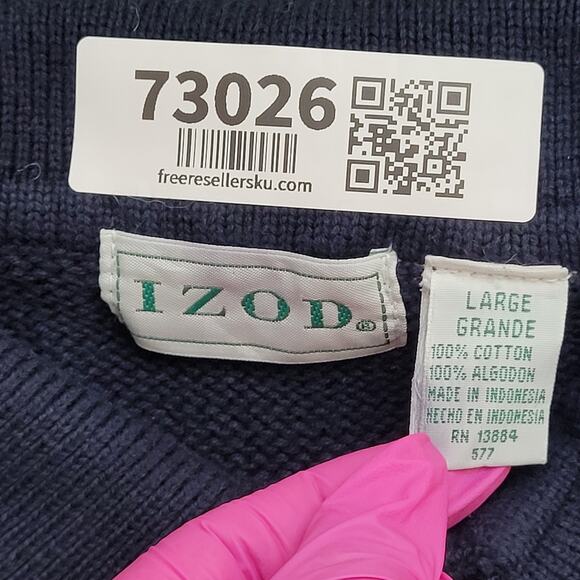 IZOD Collared Sweater Large 21x27 Beige Blue - Picture 8 of 12